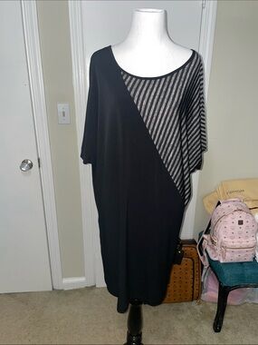 connected apparel Black Dress with Silver Diagonal Stripe Panel
